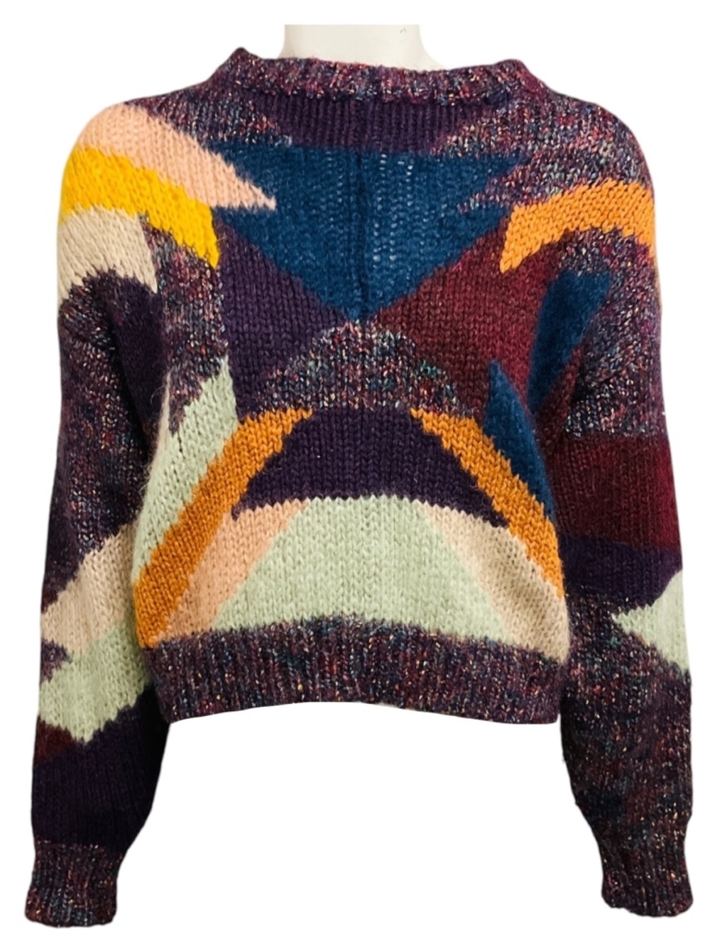 ISABEL MARANT BURGUNDY MULTI WOOL AND MOHAIR KNIT PULLOVER SWEATER